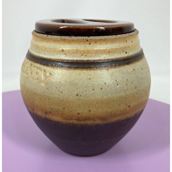 Vintage 70s honey jar, stoneware pottery, small container, country decor - Picture 5 of 10